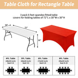 Fixwal 3 Pack Red Table Cloths Rectangle 6FT, Tablecloths Rectangular Stretch Spandex Fitted Table Covers 6 ft for Festival Parties, Christmas Decorations, Trade Shows, Banquet, Weddings, Event
