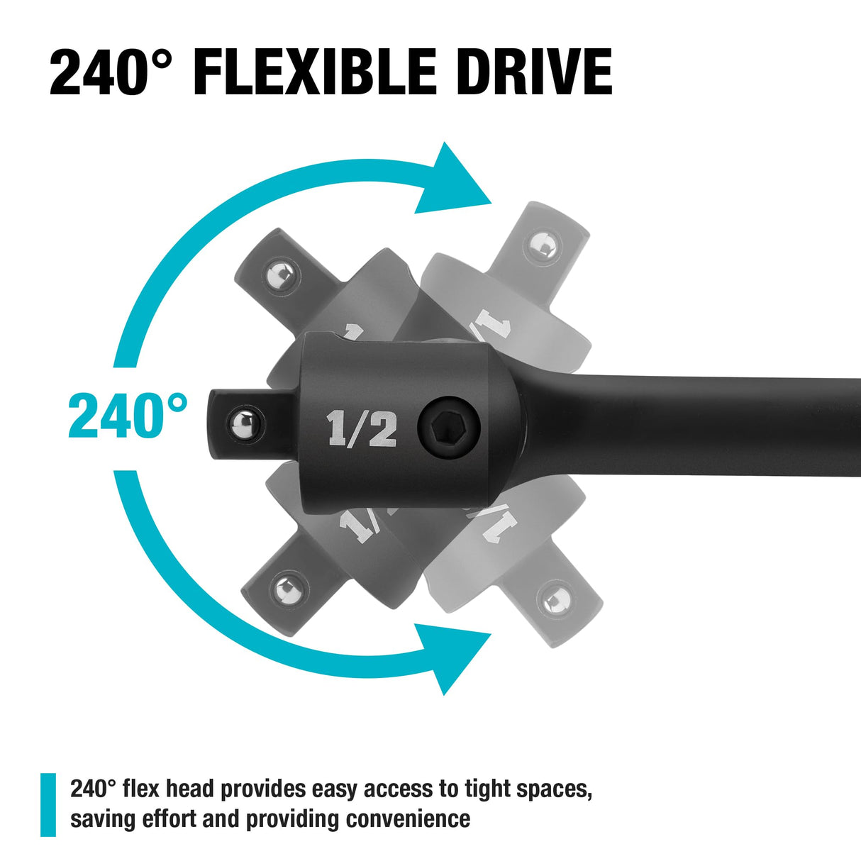 DURATECH Breaker Bar, 1/2'' Drive 24-Inch Breaker Bars Heavy Duty, with 240° Flex Head, Spring-loaded Detent Ball, CR-MO Head, Premium Black Phosphate Finish