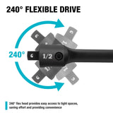 DURATECH Breaker Bar, 1/2'' Drive 24-Inch Breaker Bars Heavy Duty, with 240° Flex Head, Spring-loaded Detent Ball, CR-MO Head, Premium Black Phosphate Finish