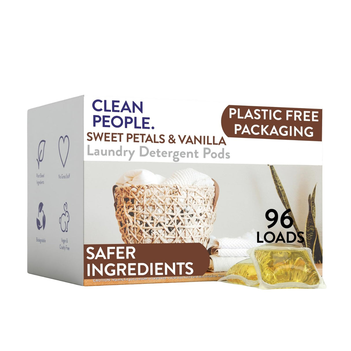 The Clean People Laundry Detergent Pods - Hypoallergenic Laundry Pods - Ultra Concentrated, Recyclable Packaging, Stain Fighting - Sweet Petals, 96 Pack