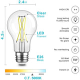 TJOY 12 Pack A19 Vintage LED Edison Bulbs, Dimmable, 60W Equivalent, High Brightness 5000K Daylight, Ultra-Bright, 8W E26 Standard Base, 800 Lumens, CRI80+, Clear Glass Filament Bulb for Home