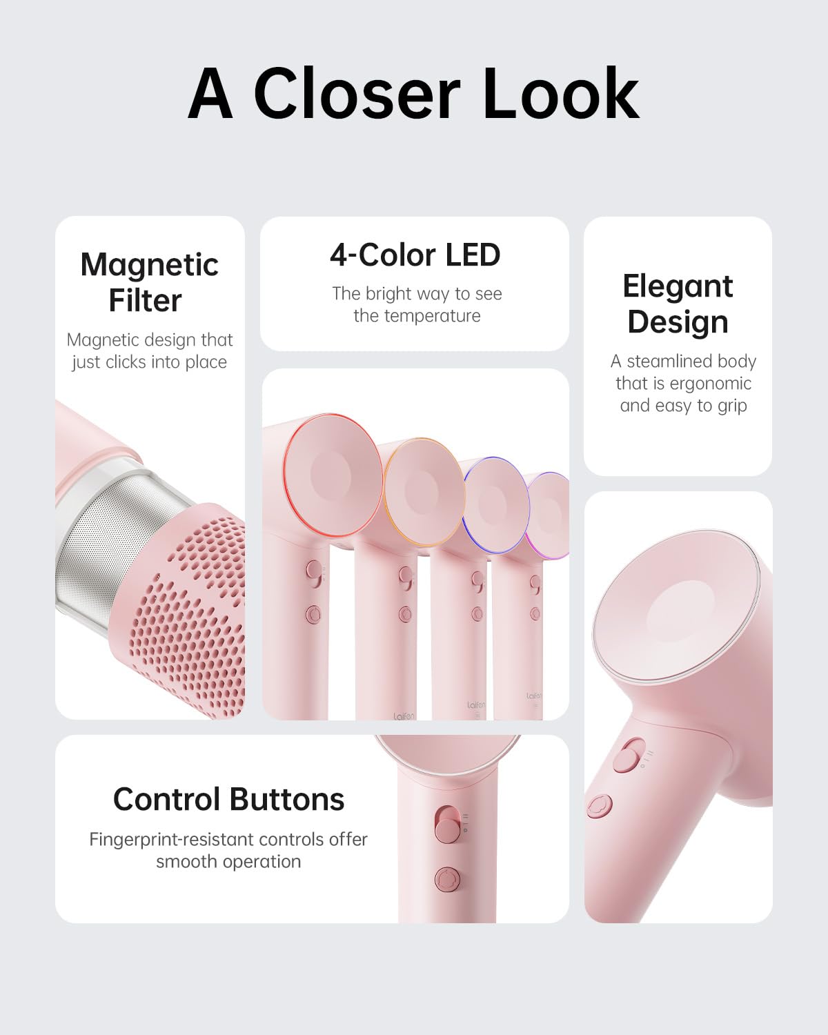 Laifen Hair Dryer SE, 200 Million Negative Ionic Blow Dryer with 105,000 RPM Brushless Motor 1400W Powerful Fast Drying High-Speed Low Noise Hairdryer with Magnetic Attachments