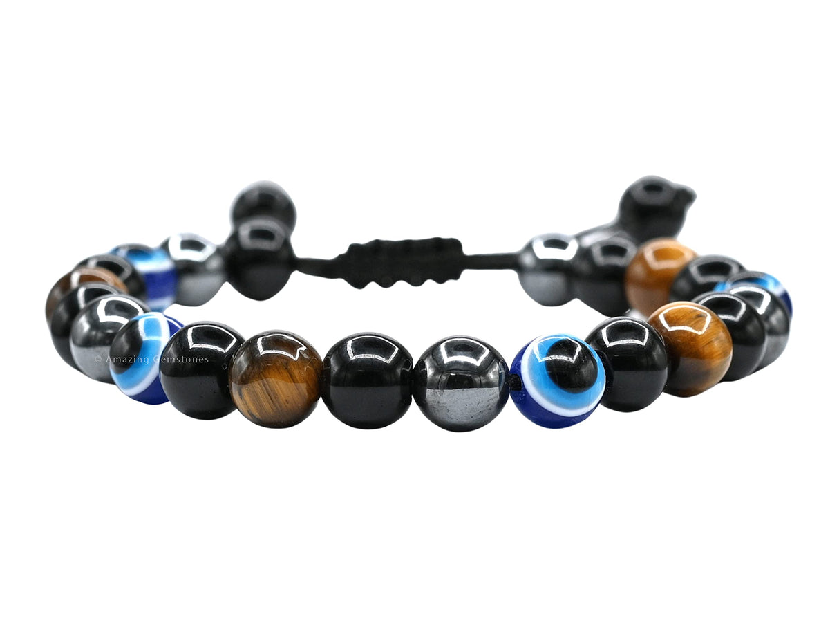 Amazing Gemstone Evil Eye Bracelets for Men Women - Ultimate Protection - Black Obsidian, Tigers Eye and Hematite - Healing Bracelets Gifts for Mom Mothers Day Pulseras Para Hombres Mujer