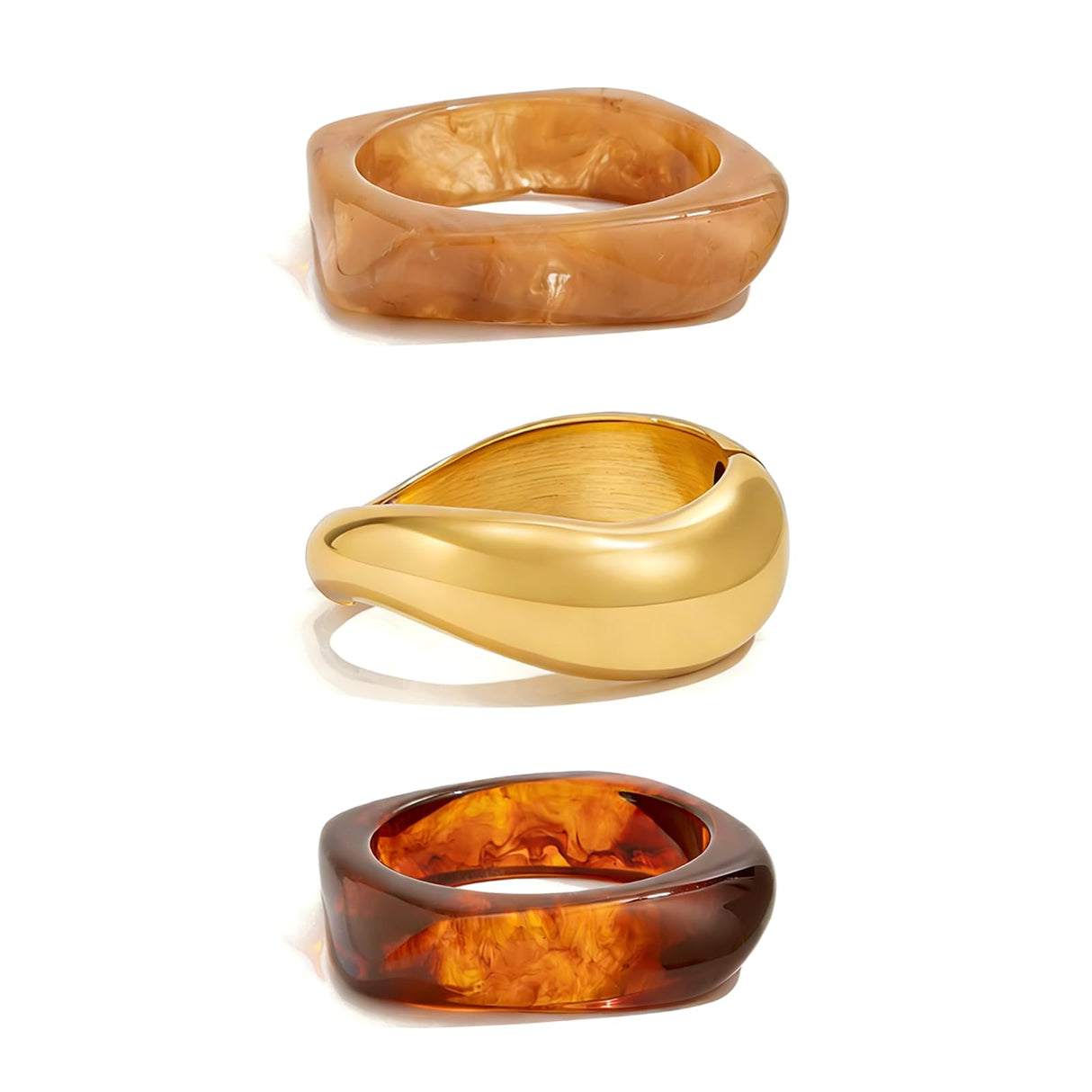Ingemark Gold Resin Bangle Bracelet, Wide Cuff Minimalist Jewelry for Women, Acrylic Mixed Pattern (Gold01)
