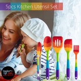 Taylors Eye Witness Rainbow Silicone Turner, Spoon, Spatula, Tongs and Brush Set – Dishwasher Safe, Heat Resistant, 5 Piece Set