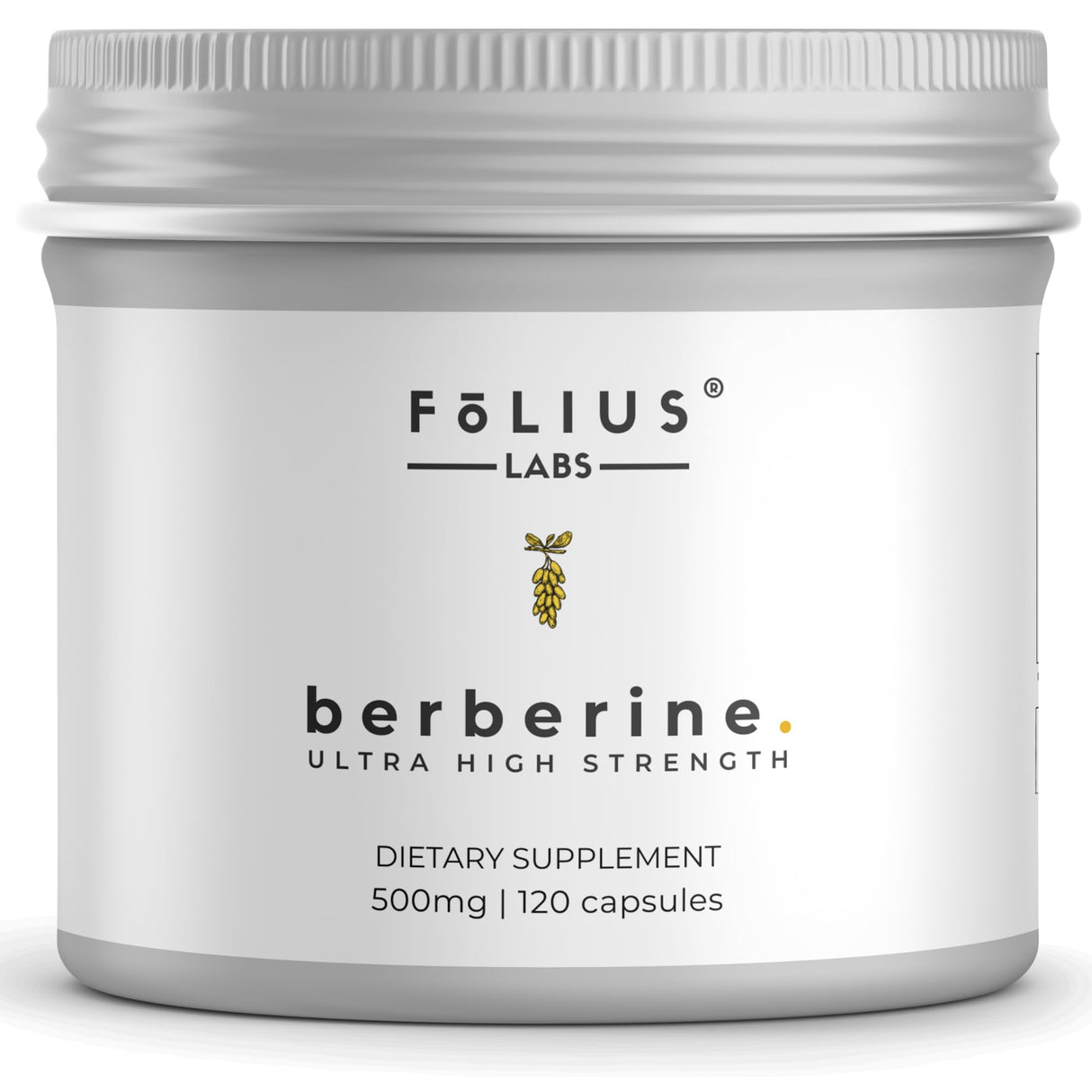 FOLIUS LABS Clean Label Berberine HCl 97% - Clinically Studied Ultra High Strength Pure Berberine 500mg Supplement - 120 Capsules