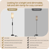 64.4” Slim Floor Lamp for Living Room with Magnetic Remote and Foot Switch, Dimmable Standing Tall Lamp Mood for Bedroom Nursery, 3 Color Temperatures, 1-Hour Timer,900LM Bulb Included,Beige E06LD05W1
