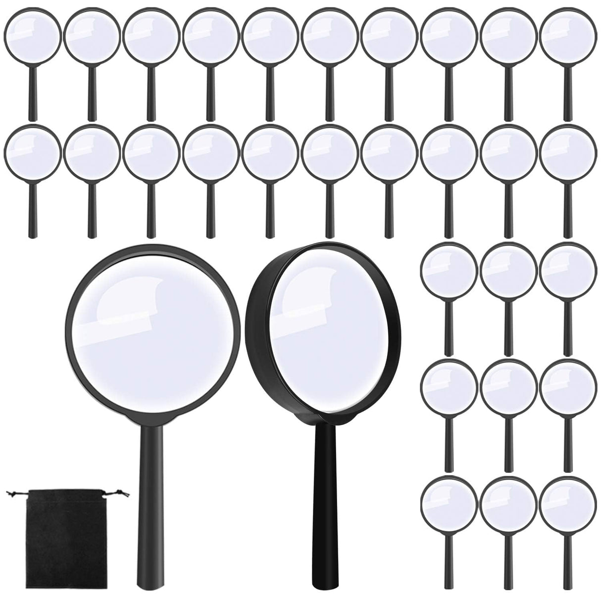 Elcoho 24 Pack Handheld Magnifier Plastic Magnifying Glass for Reading Jewelry Home Office Desk Accessories with Storage Bag