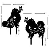 Pomeranian Metal Decorative Garden Stakes for Memorial Yard Art, Lawn Ornaments, Outdoor Decor 2 PCS