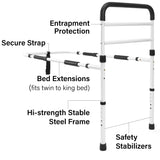 FSA/HSA Eligible, Vaunn Medical New Adjustable Bed Assist Rail Handle (Passed ASTM F3186–17 Safety Standard) and Hand Guard Grab Bar, Bedside Safety and Stability (Tool-Free Assembly), White/Black