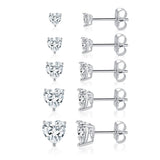 MDFUN 18K White Gold Plated Heart Stud Earrings for Women,5 Pairs