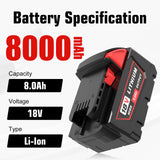 4 Pack 8.0Ah Extended Runtime Lithium-Ion Battery Replacement for Milwaukee 18V Battery 48-11-1862 48-11-1852 48-11-1880 48-11-1882 Compatible with Milwaukee 18 Volt Batteries Cordless Tools(Red）