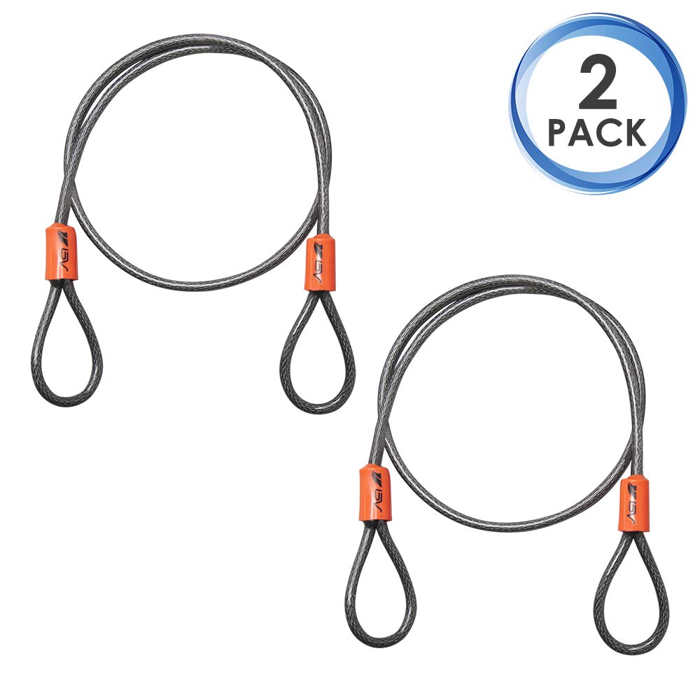 BV 2.5FT Bike Cable with Loops-5mm (3/16 Inch) Cut-Resistant Braided Steel Cable-Versatile & Weatherproof-Small Security Cable Lock, Security Chain for Padlock, Chain Lock, Wire Lock (Pair)
