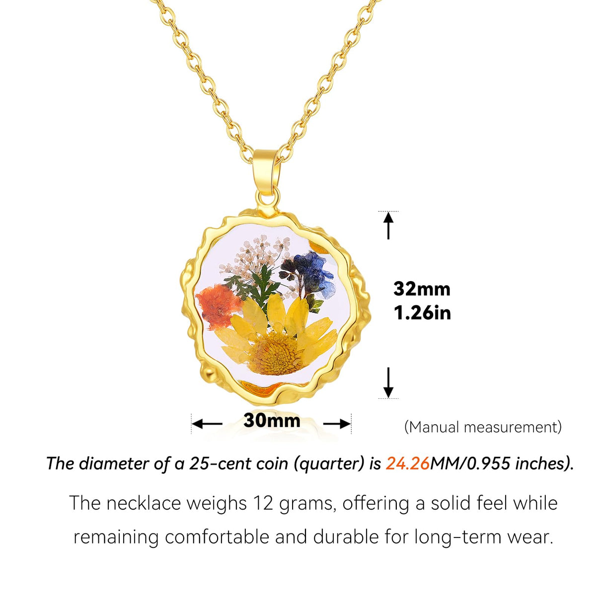 Hefestus Birth Flower Necklaces for Women,October Month Marigold Real Pressed Flower Necklace,Boho-Style Personalized Jewelry,Handmade Floral Pendant,Thoughtful Gift for Christmas,Birthday|18" (Gold)