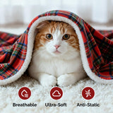 Christmas Sherpa Blanket Throw Size - Reversible Sherpa Fleece Blanket - Super Soft Double Sided Throw for Bed, Sofa, Couch - Thick, Warm, Cozy & Plush - Xmas Winter Bedding - Christmas Tartan, 50x60