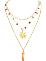 Layered Crystal Sun Necklace, Gothic Boho Hippie Summer Beach Necklace