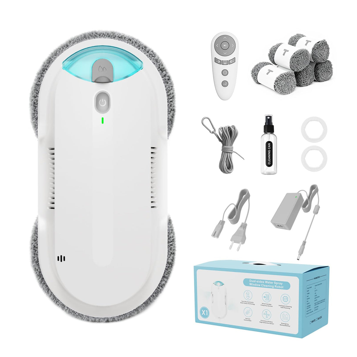 HIXZAP Window Cleaning Robot - Double Helix 4800-6400Pa Suction, Dual Ultrasonic Spray, 85ml Tank, Edge Detection, Anti-Drop, 3 Cleaning Modes for Streak-Free Glas (White)