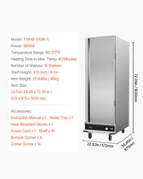 VEVOR Hot Box Food Warmer, 16-Tier Large Concession Warmer with Water Tray, Single-door and Adjustable Shelves, Stainless Steel Food Warmer Cabinet, Ideal for Storing Pizza, Chicken, Restaurant