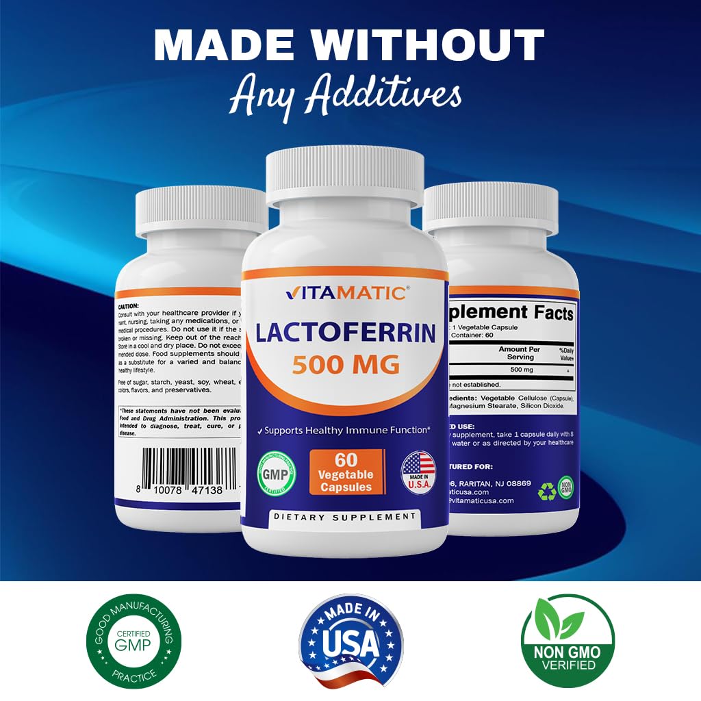 Vitamatic Lactoferrin 500mg – 60 Vegetable Capsules Promotes Healthy Immune Function