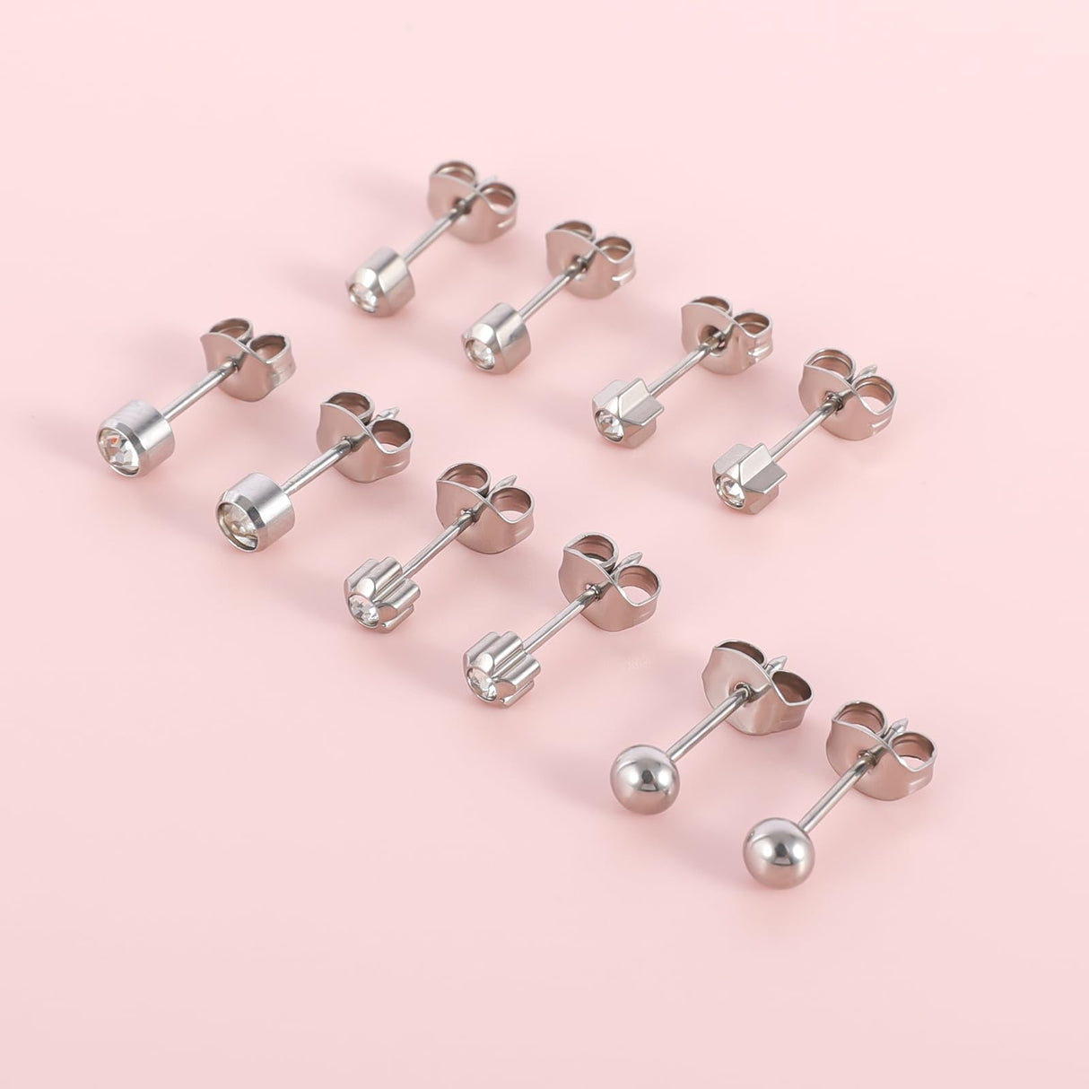 5 Pairs G23 Titanium Ear Piercing Stud Earrings for Sensitive Ears, Cubic Zirconia Stud Earrings Set for Ear Piercing Guns (Silver)