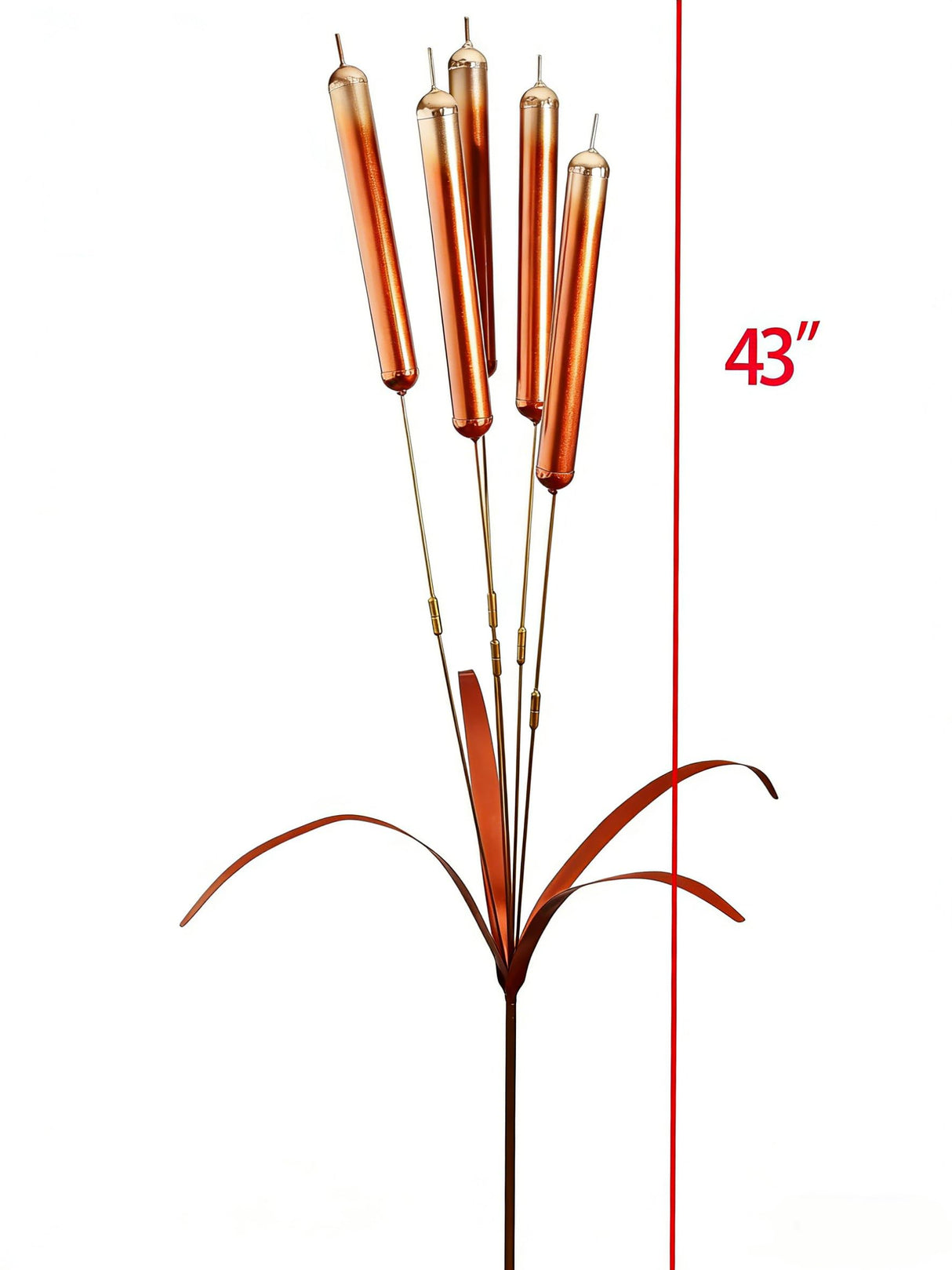 43“ Cattail Wind Chimes Stake Outdoor Decor – Plated Copper Metal Yard Cattail Plant Art Poles for Garden Patio