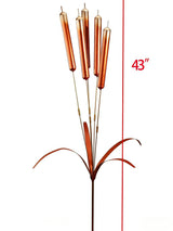43“ Cattail Wind Chimes Stake Outdoor Decor – Plated Copper Metal Yard Cattail Plant Art Poles for Garden Patio