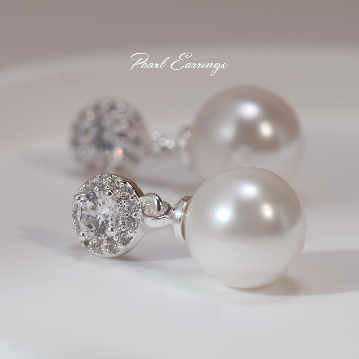 Elegant CZ Pearl Drop Earrings for Women Bridesmaid Wedding Prom (White)