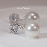 Elegant CZ Pearl Drop Earrings for Women Bridesmaid Wedding Prom (White)