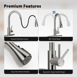 FEELSO Kitchen Faucets with Pull Down Sprayer, High Arc Stainless Steel Single Handle Kitchen Sink Faucet, 1 or 3 Hole Brushed Nickel Water Faucets for Farmhouse Laundry Camper Rv Bar