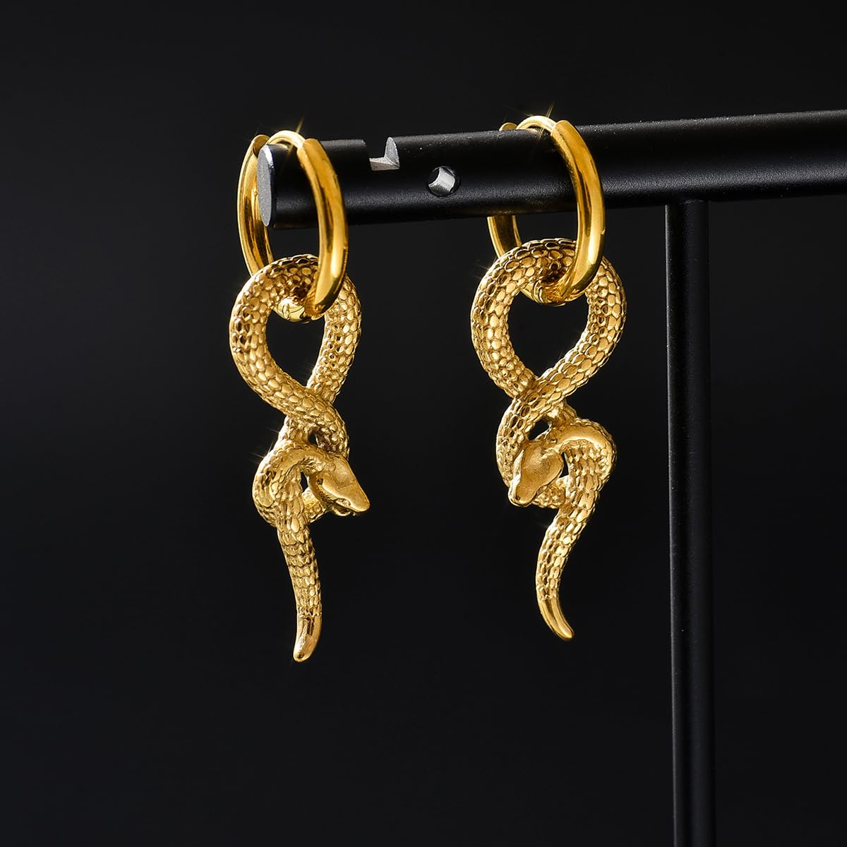 NewHuajiava 18K Gold Plated Snake Earrings Hypoallergenic for Sensitive Ear