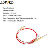 Aupoko Patio Heater Thermocouple, Outdoor Propane Gas Patio Heater Replacement Parts, M8 x 1 End Connection Nuts Thermocouple 410 mm Length M6 x 0.75 Head Thread with 6.3 MM/0.25'' Flat Terminal