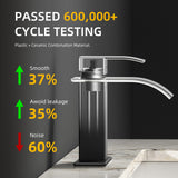Rywuanku Matte Black Bathroom Faucet Waterfall Spout, Single Handle Sink Faucet with Pop-up Drain & Deck Plate, Modern 1 Hole Vanity Faucet for Vessel Sink