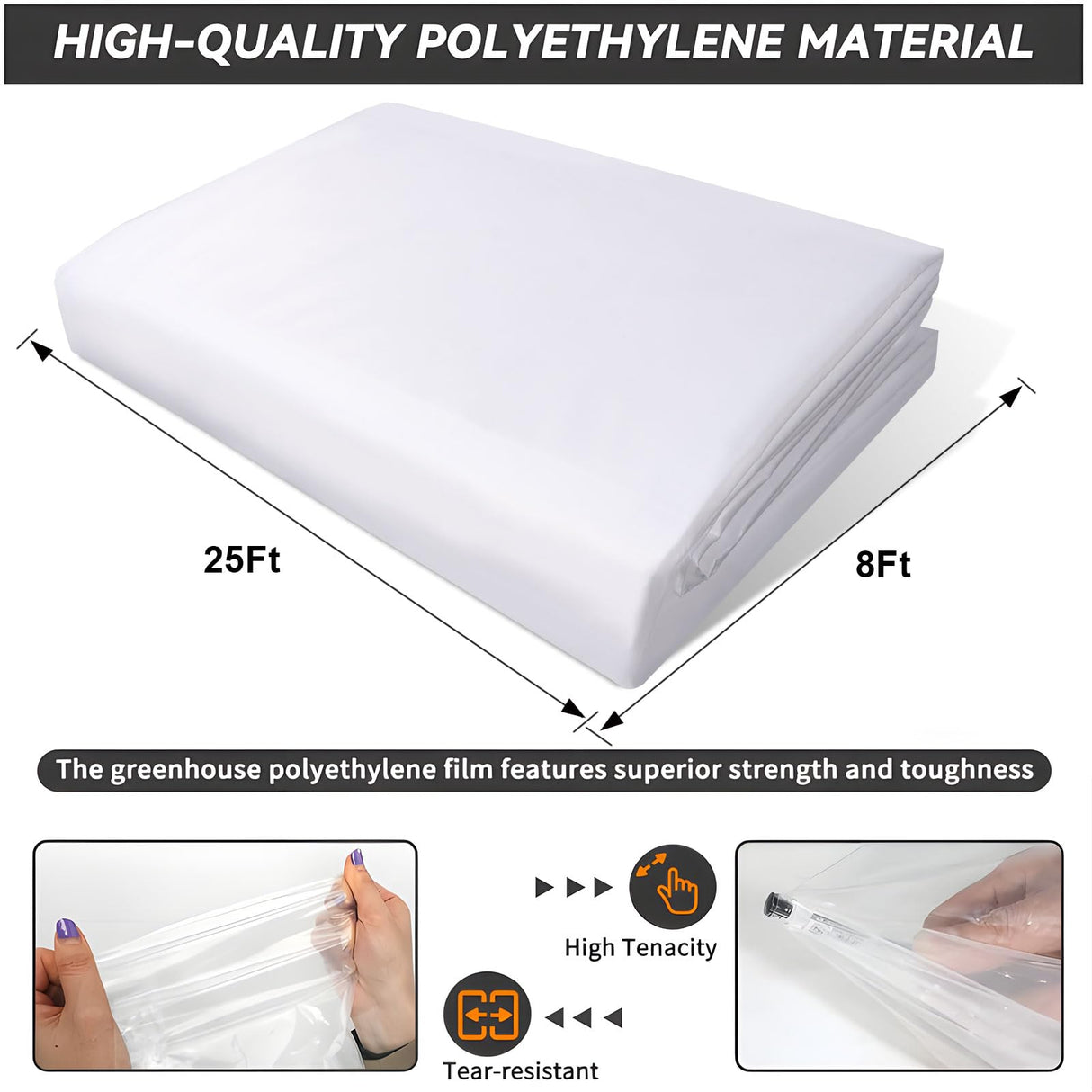 Laapee Greenhouse Plastic Sheeting 8' x 25' 6 Mil, Clear UV Resistant Heavy Duty Polyethylene Film, Thick Greenhouse Cover for Garden, Farm, Agriculture