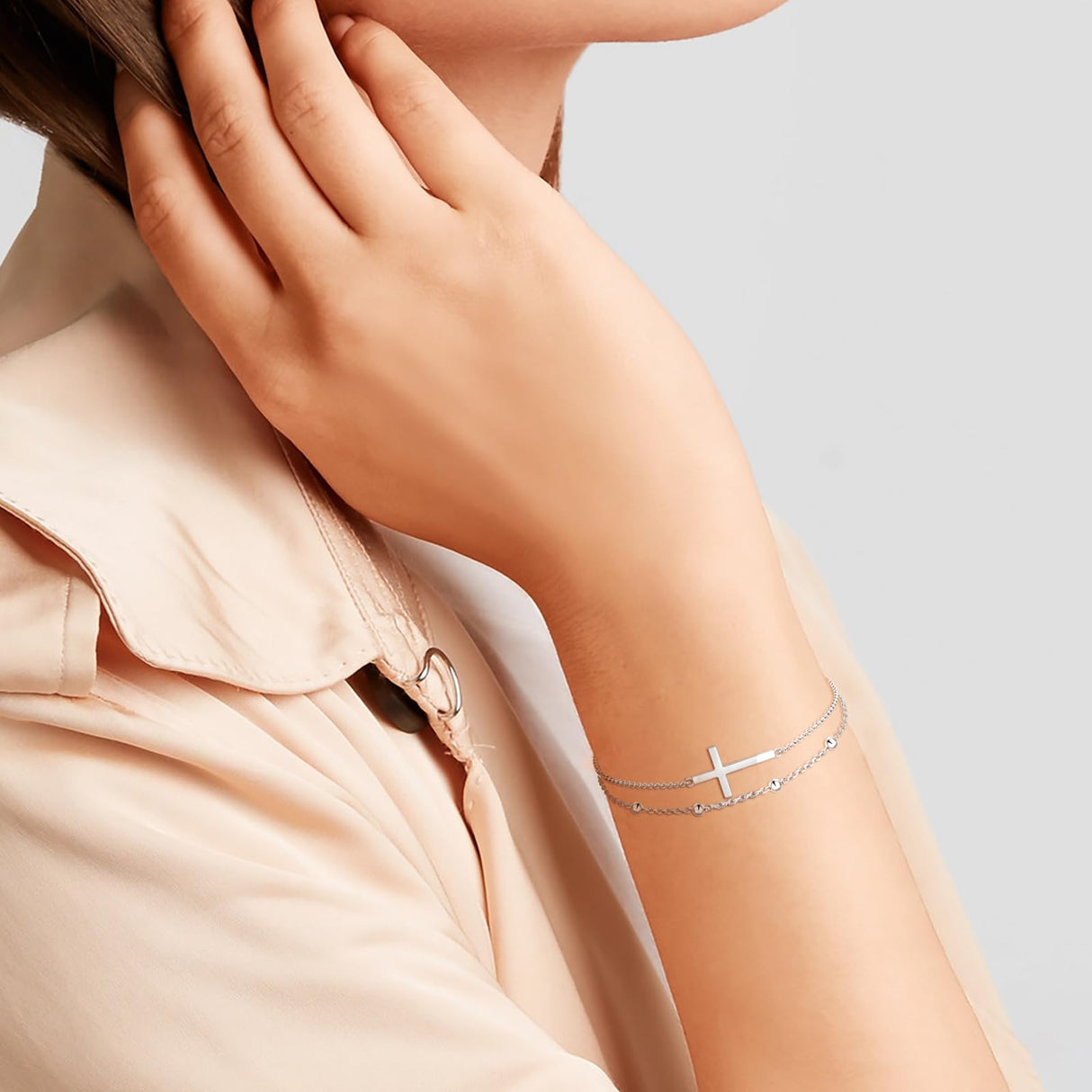 MANBU Sterling Silver Cross Bracelet for Women: Faith Cross Adjustable Bracelet Jewelry Faith Gifts (cross bracelet)