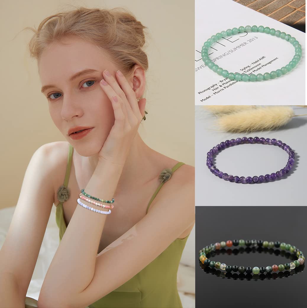 FIRAZIO 20Pcs 4mm Gemstone Beaded Bracelets for Women Mens