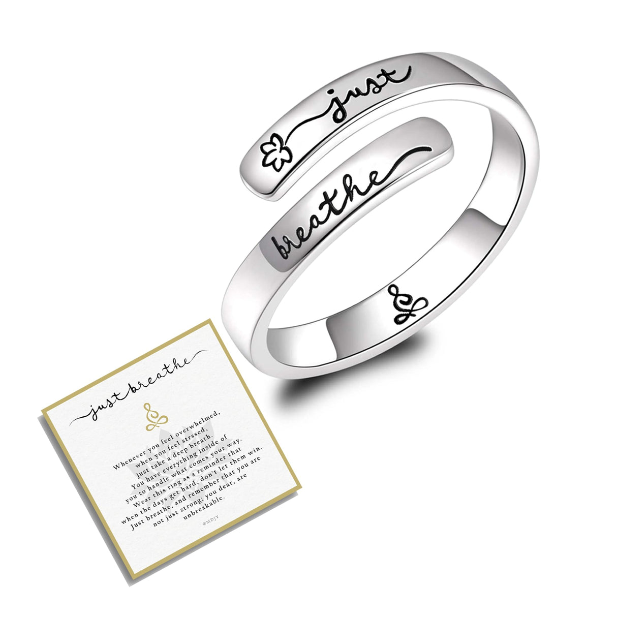MDJY 925 Sterling Silver Inspirational Rings for Women Hope Rings Encouragement Jewelry (Just Breathe 01)