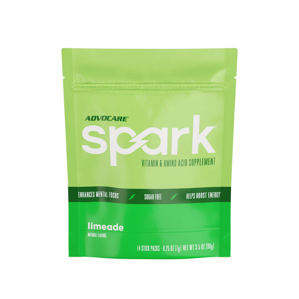 AdvoCare Spark Vitamin & Amino Acid Supplement - Focus & Energy Drink Powder Mix with Vitamin A, B-6, C & E - Also Includes L-Carnitine & L-Tyrosine - Limeade, 14 Stick Packs