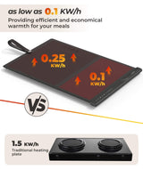 Food Warming Mat with Dual Heating Zones, 4 Temp Settings, Silicone Easy-Clean, Auto Shut-Off, Timer, Child Lock, Portable for Buffet, Party & Travel, 350W, 120V(AC), (Gray, Large)