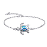 PUPILLEMON 925 Sterling Silver Blue Opal Sea Turtle Bracelet for Women