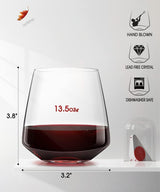 Stemless Wine Glasses Set of 4 13.5oz, Hand Blown Red White Wine Glasses Unique Gifts for Him Her for Birthday, Wedding, Christmas, Anniversary