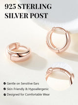 Silvora Rose Gold Huggie Earrings for Women, Small Chunky Hoops with 925 Sterling Silver Post, Lightweight Rose Gold Earrings, 8mm