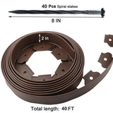 40 Ft Landscape Edging Kit, Brown Garden Edging Border with 40 Edging Garden Stakes, Plastic Landscaping Edging Roll for Flower Bed Lawn Driveway Yard