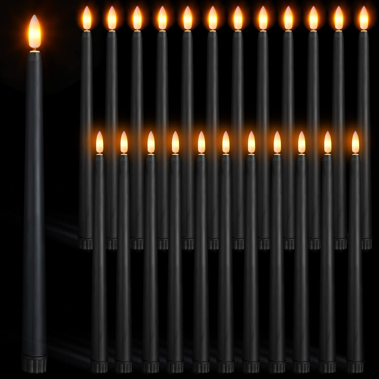 Macarrie 24 Packs Flameless Taper Candles Battery Operated Fake 11 Inch Long Candle Light LED Flameless Candlesticks Flickering Tapered for Wedding, Halloween, Christmas(Black)