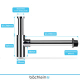 Bächlein Design Siphon Universal für Waschbecken & Waschtisch - Abflussgarnitur passgenau - Geruchsverschluss mit Reinigungsöffnung + Einbauanleitung - Designsiphon Ablaufgarnitur Röhrensiphon…