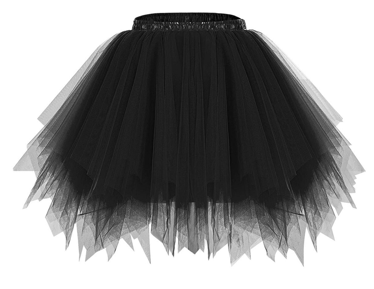 Christmas Black Tutu Skirt for Women 50s Vintage Ballet Bubble Dance Skirts for Cosplay Party Black S