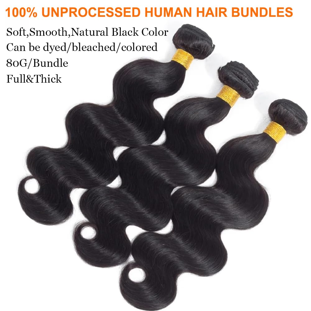 Human Hair Bundles Body Wave Bundles Human Hair 18 20 22 Inch 12A Grade 100% Unprocessed Brazilian Virgin Hair Body Wave 3 Bundles Human Hair Extensions for Black Women Natural Color
