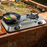 XtremepowerUS 25,516BTU Double Burner Stove Auto Ignition Cooktop Outdoor LPG Propane Camping 2 Stove Burner Portable Stove Burner, Stainless Steel