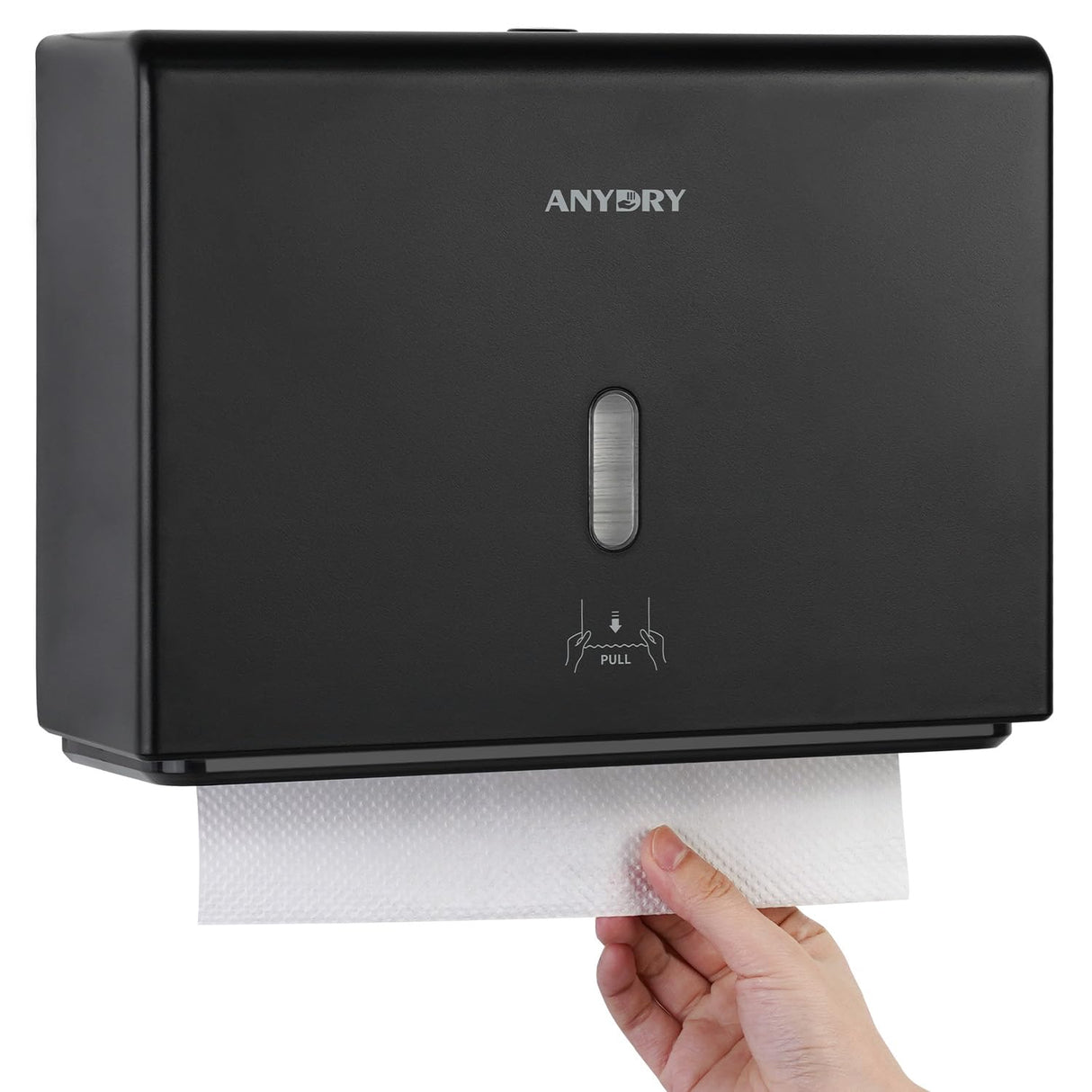anydry Wall-Mounted Paper Towel Dispenser – Fits Tri-Fold Towels up to 10x3.1 Inches, Holds 200 Sheets, Ideal for Home & Commercial Use (Black)