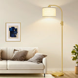 Nintiue Upgraded Modern Arc Dimmable Tall Standing Floor Lamp with Linen Shade, 1200 Lumens LED Bulb Included, for Living & Reading Room, Bedroom, Office & Nursery, Gold