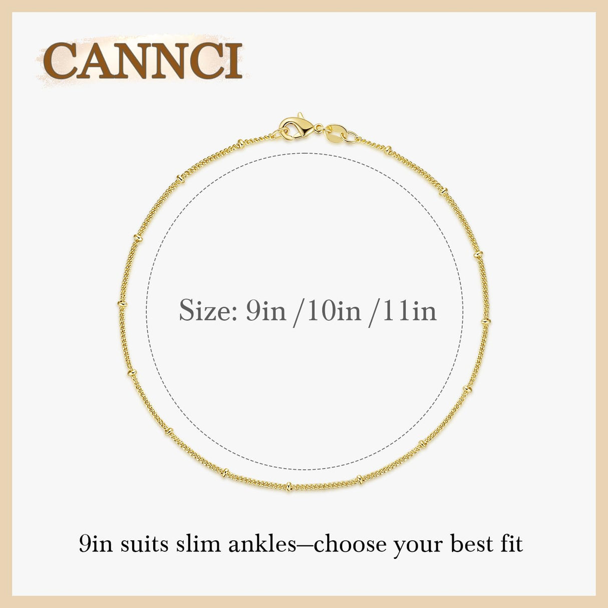 CANNCI 14K Gold Anklets for Women Ankle Bracelets for Women Waterproof Beaded Anklets Charm Jewelry Everyday Wear Sizes 9-11 Inches (10, Inches)